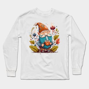 Funny Coffee & Gnome Lovers Floral Retro Spring Gardener Long Sleeve T-Shirt